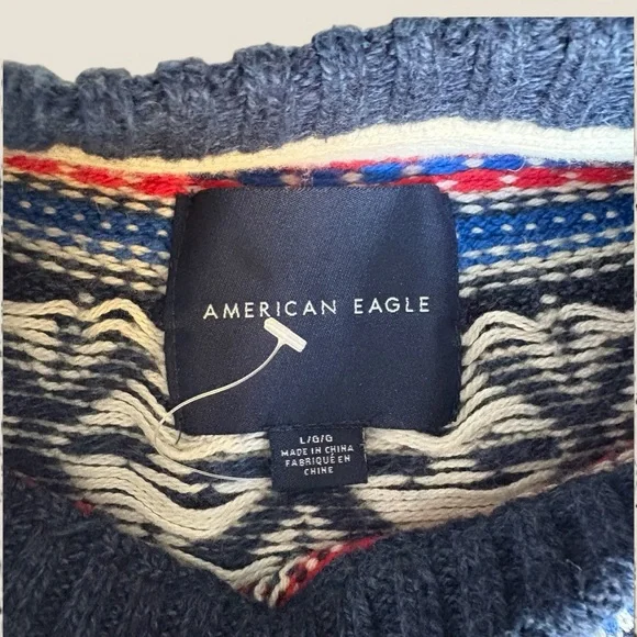 Men’s American Eagle Navy Blue Fair Isle Sweater New - Picture 4 of 7